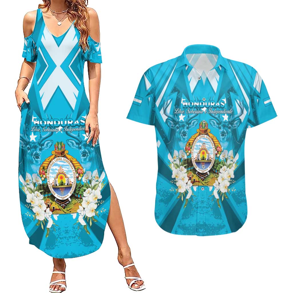 Honduras Independence Day Couples Matching Summer Maxi Dress and Hawaiian Shirt Coat Of Arms Special Style - Wonder Print Shop