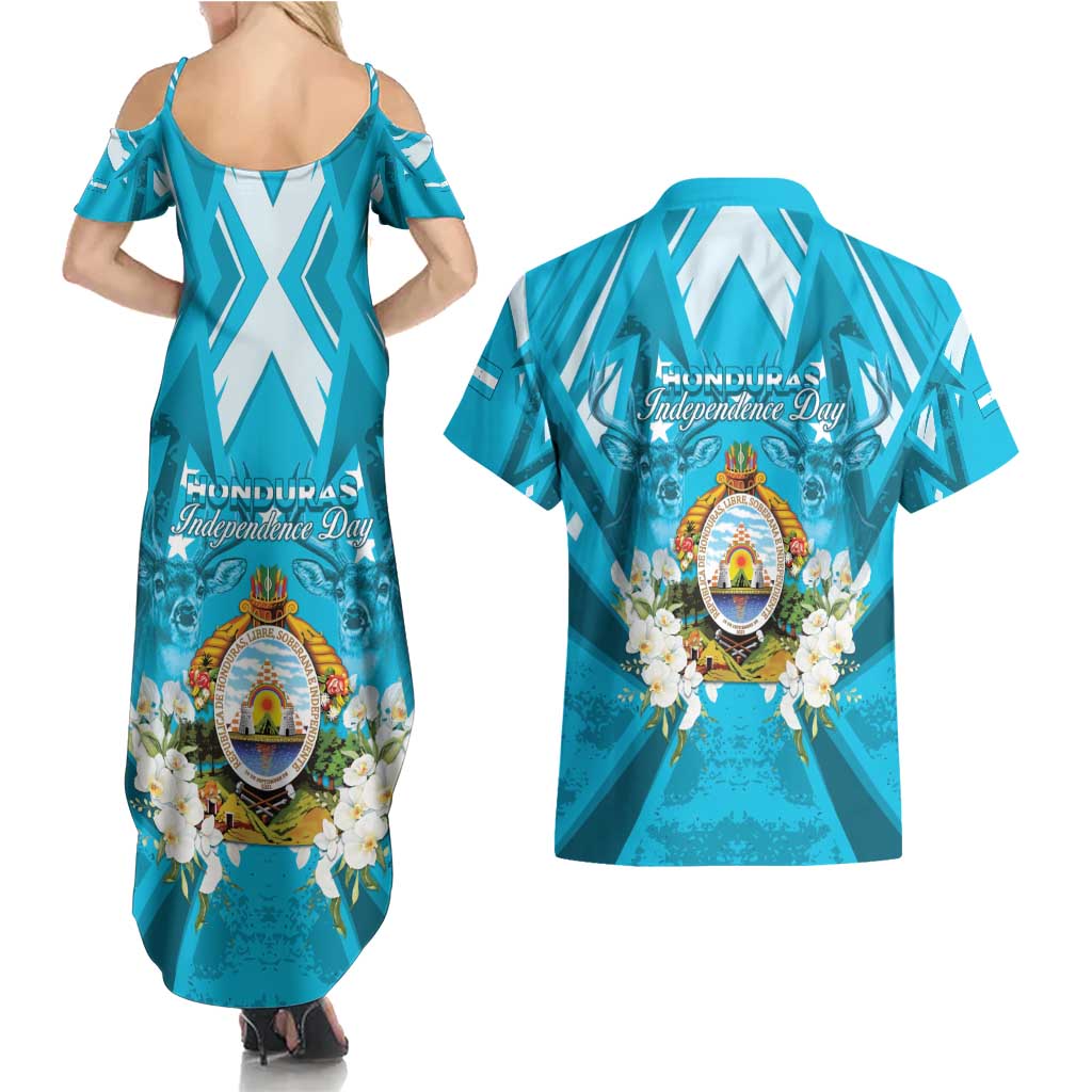 Honduras Independence Day Couples Matching Summer Maxi Dress and Hawaiian Shirt Coat Of Arms Special Style - Wonder Print Shop