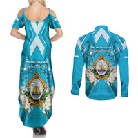Honduras Independence Day Couples Matching Summer Maxi Dress and Long Sleeve Button Shirt Coat Of Arms Special Style - Wonder Print Shop