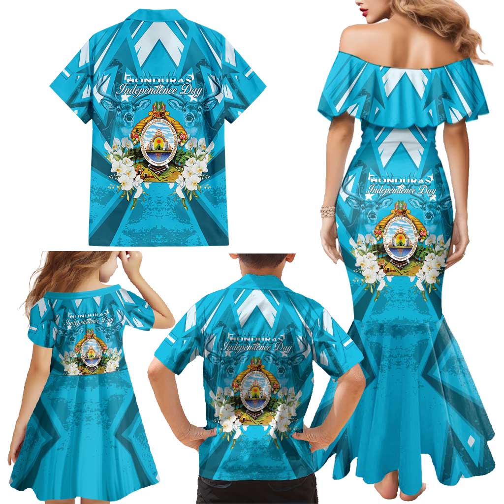 Honduras Independence Day Family Matching Mermaid Dress and Hawaiian Shirt Coat Of Arms Special Style - Wonder Print Shop