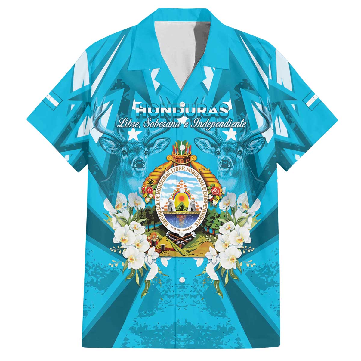 Honduras Independence Day Family Matching Off The Shoulder Long Sleeve Dress and Hawaiian Shirt Coat Of Arms Special Style - Wonder Print Shop