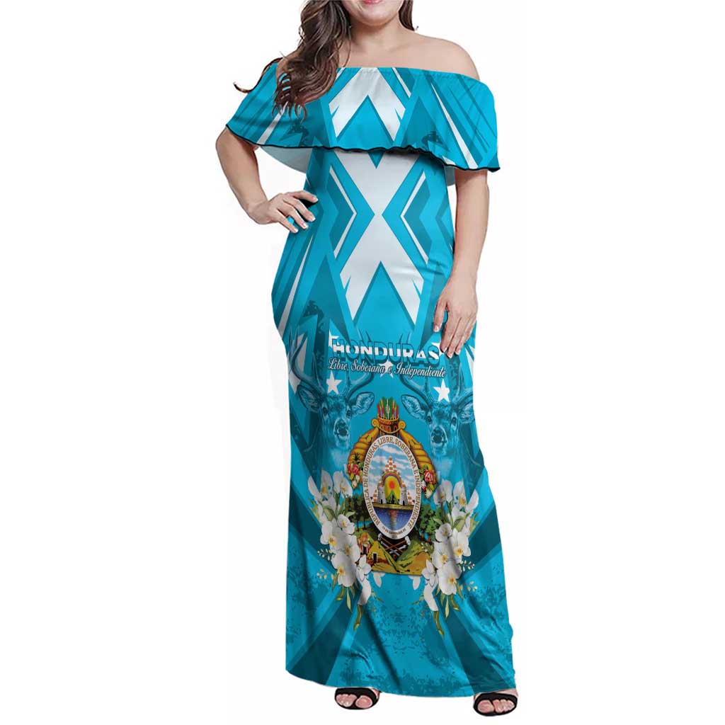 Honduras Independence Day Family Matching Off Shoulder Maxi Dress and Hawaiian Shirt Coat Of Arms Special Style - Wonder Print Shop