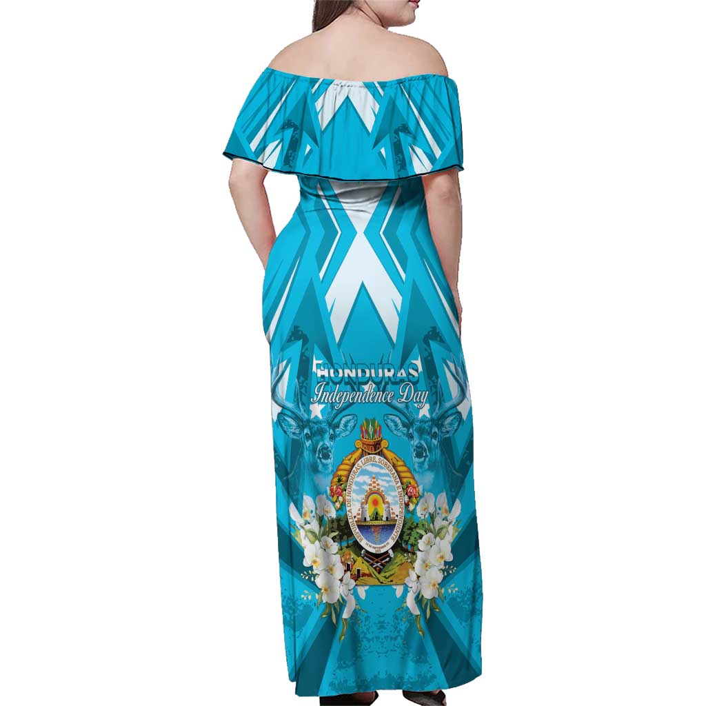 Honduras Independence Day Family Matching Off Shoulder Maxi Dress and Hawaiian Shirt Coat Of Arms Special Style - Wonder Print Shop