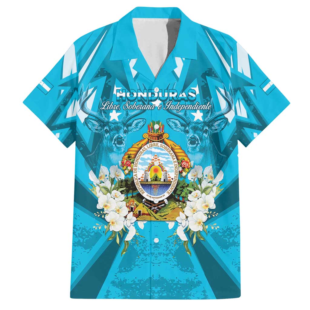 Honduras Independence Day Family Matching Off Shoulder Short Dress and Hawaiian Shirt Coat Of Arms Special Style - Wonder Print Shop