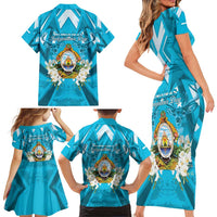 Honduras Independence Day Family Matching Short Sleeve Bodycon Dress and Hawaiian Shirt Coat Of Arms Special Style - Wonder Print Shop