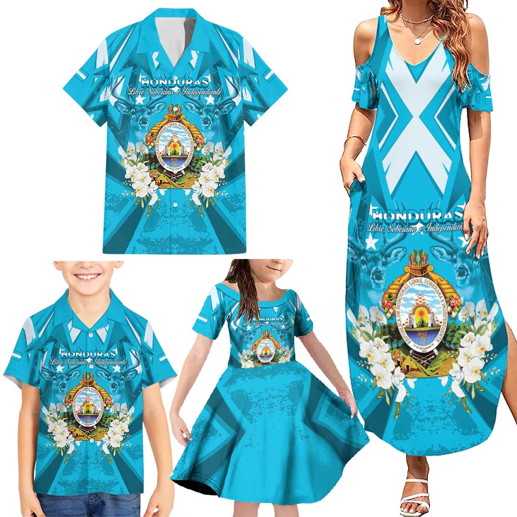 Honduras Independence Day Family Matching Summer Maxi Dress and Hawaiian Shirt Coat Of Arms Special Style - Wonder Print Shop