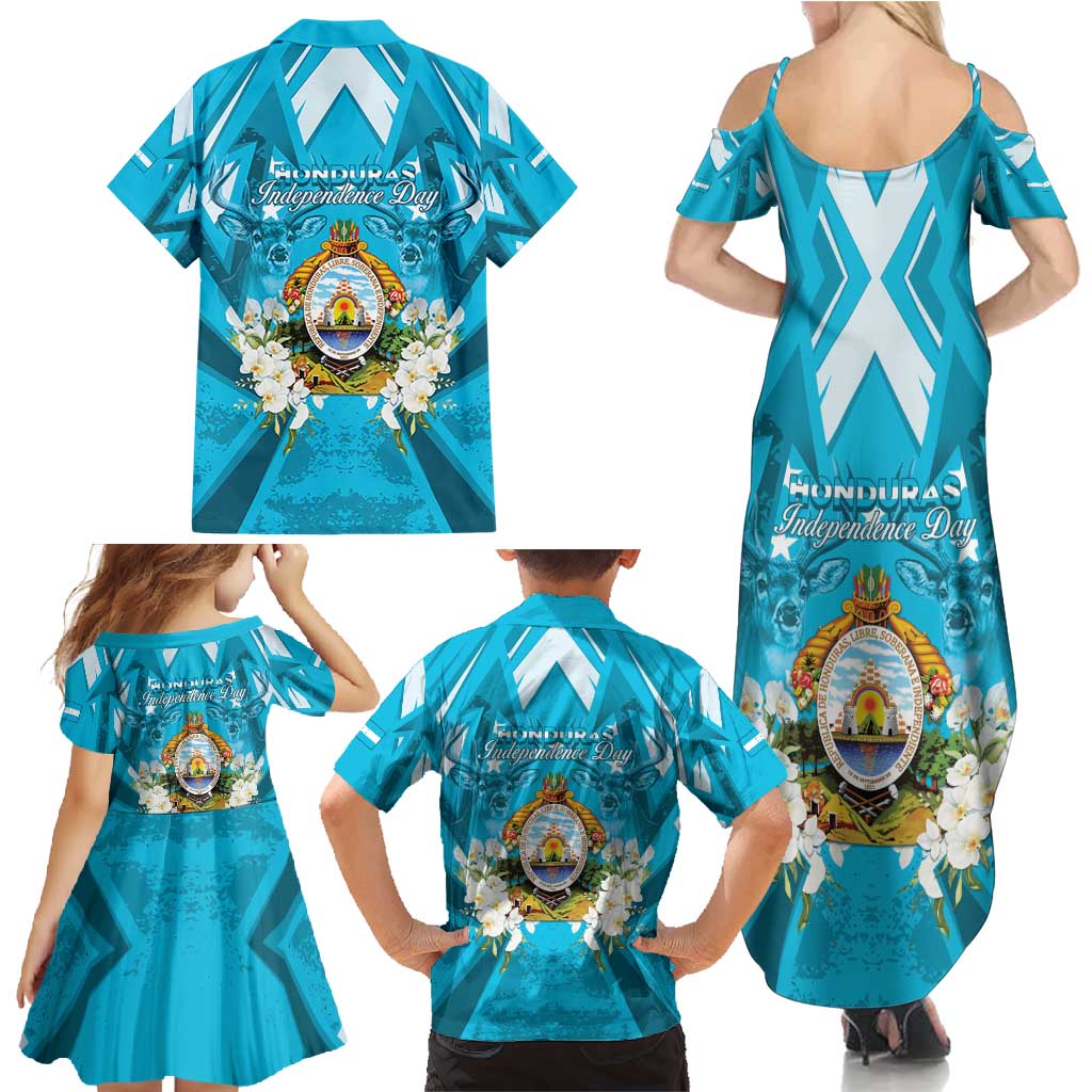 Honduras Independence Day Family Matching Summer Maxi Dress and Hawaiian Shirt Coat Of Arms Special Style - Wonder Print Shop