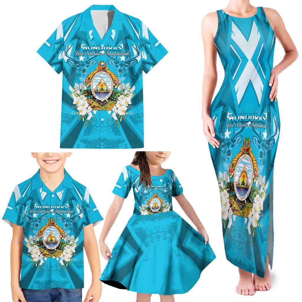 Honduras Independence Day Family Matching Tank Maxi Dress and Hawaiian Shirt Coat Of Arms Special Style - Wonder Print Shop