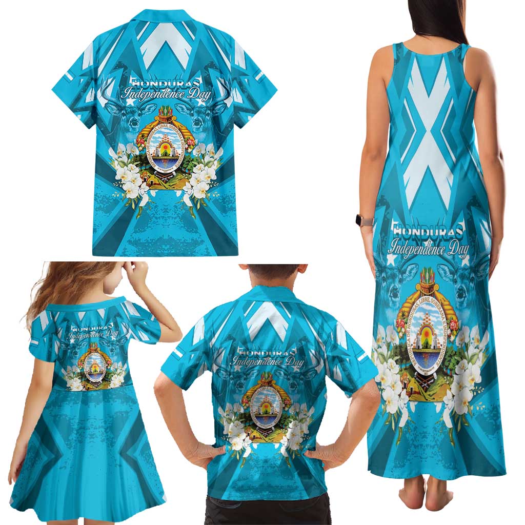 Honduras Independence Day Family Matching Tank Maxi Dress and Hawaiian Shirt Coat Of Arms Special Style - Wonder Print Shop