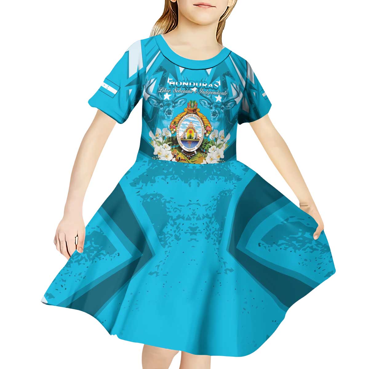 Honduras Independence Day Kid Short Sleeve Dress Coat Of Arms Special Style - Wonder Print Shop