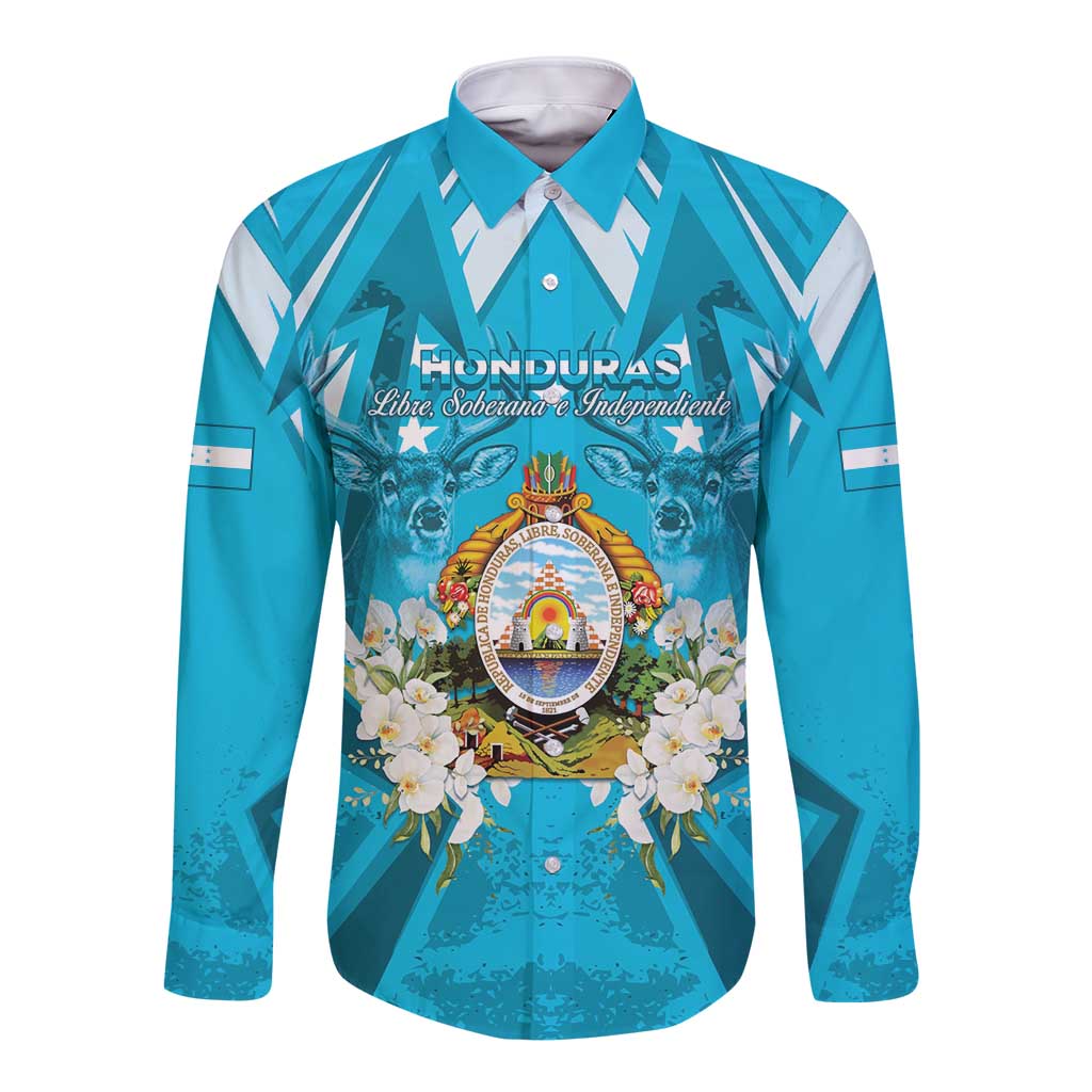 Honduras Independence Day Long Sleeve Button Shirt Coat Of Arms Special Style - Wonder Print Shop