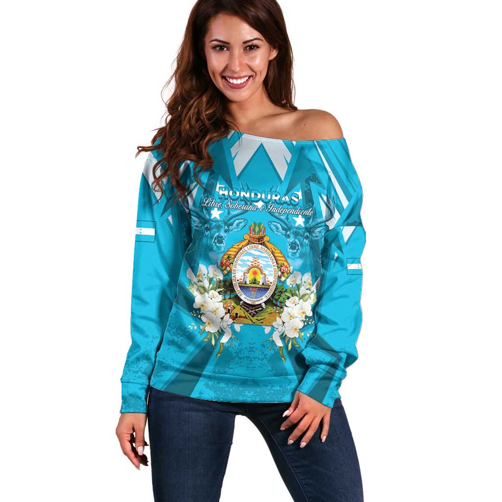 Honduras Independence Day Off Shoulder Sweater Coat Of Arms Special Style - Wonder Print Shop
