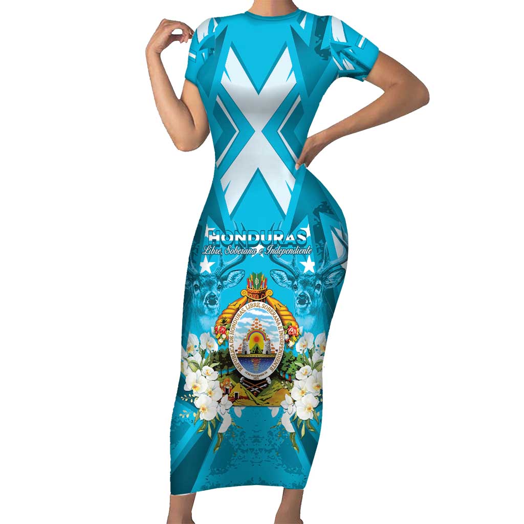 Honduras Independence Day Short Sleeve Bodycon Dress Coat Of Arms Special Style - Wonder Print Shop