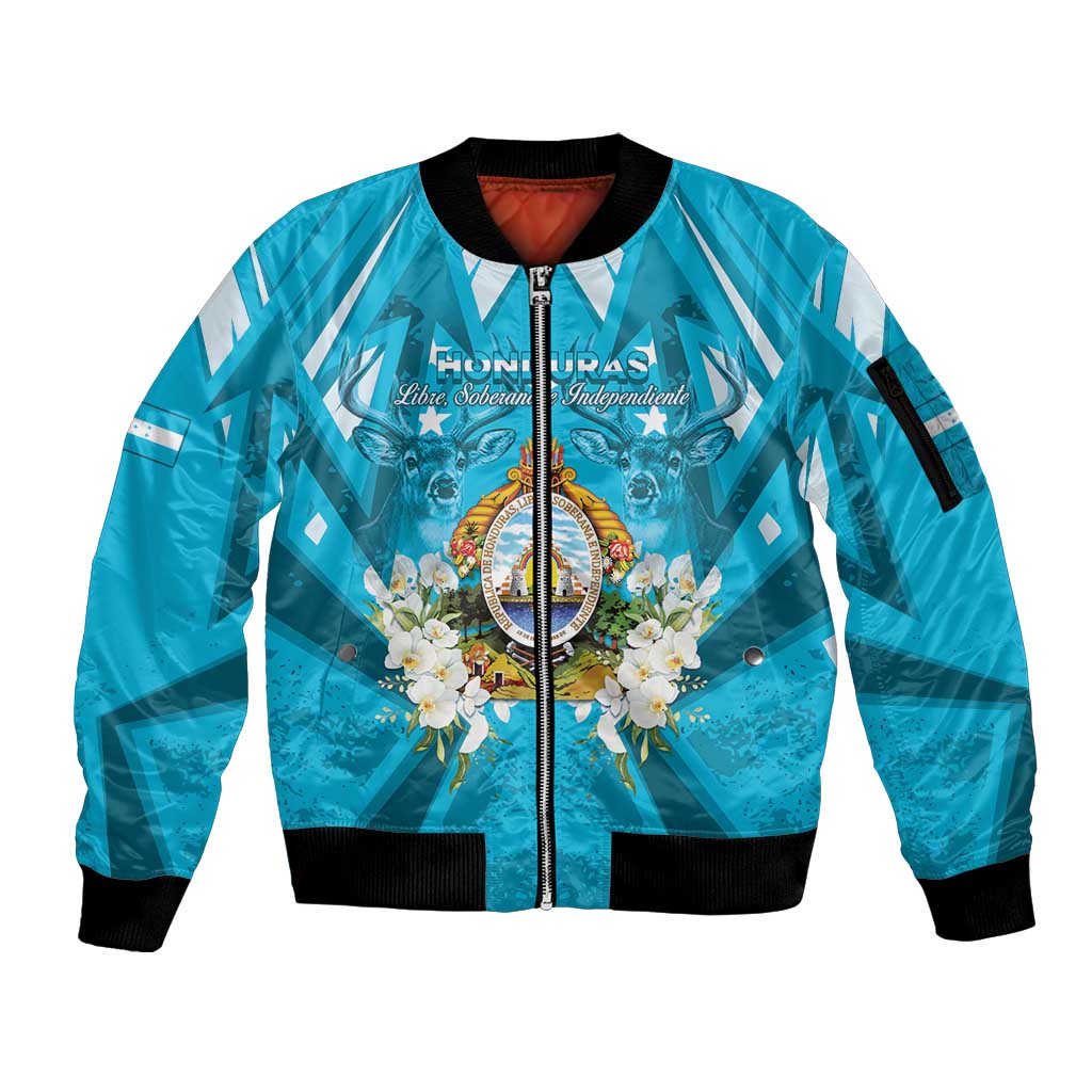 Honduras Independence Day Sleeve Zip Bomber Jacket Coat Of Arms Special Style - Wonder Print Shop