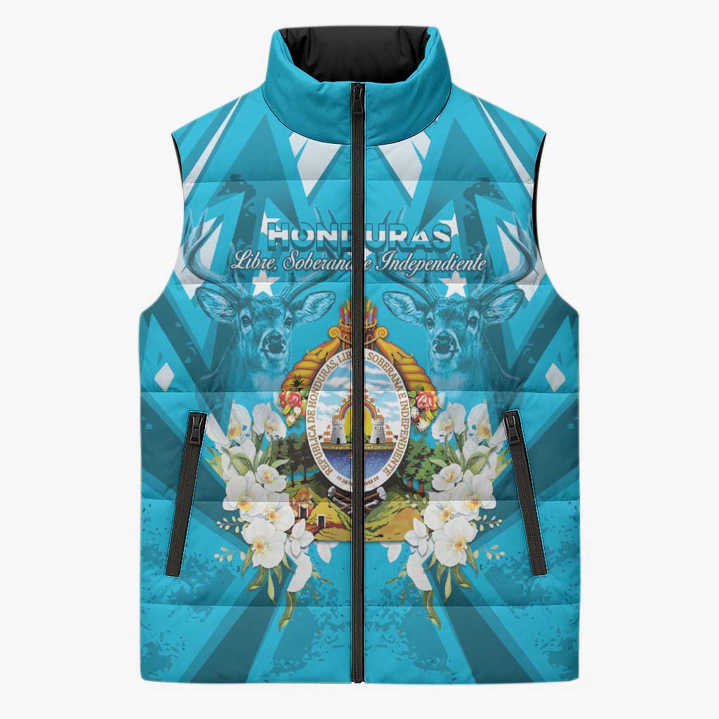 Honduras Independence Day Sleeveless Puffer Jacket Coat Of Arms Special Style - Wonder Print Shop