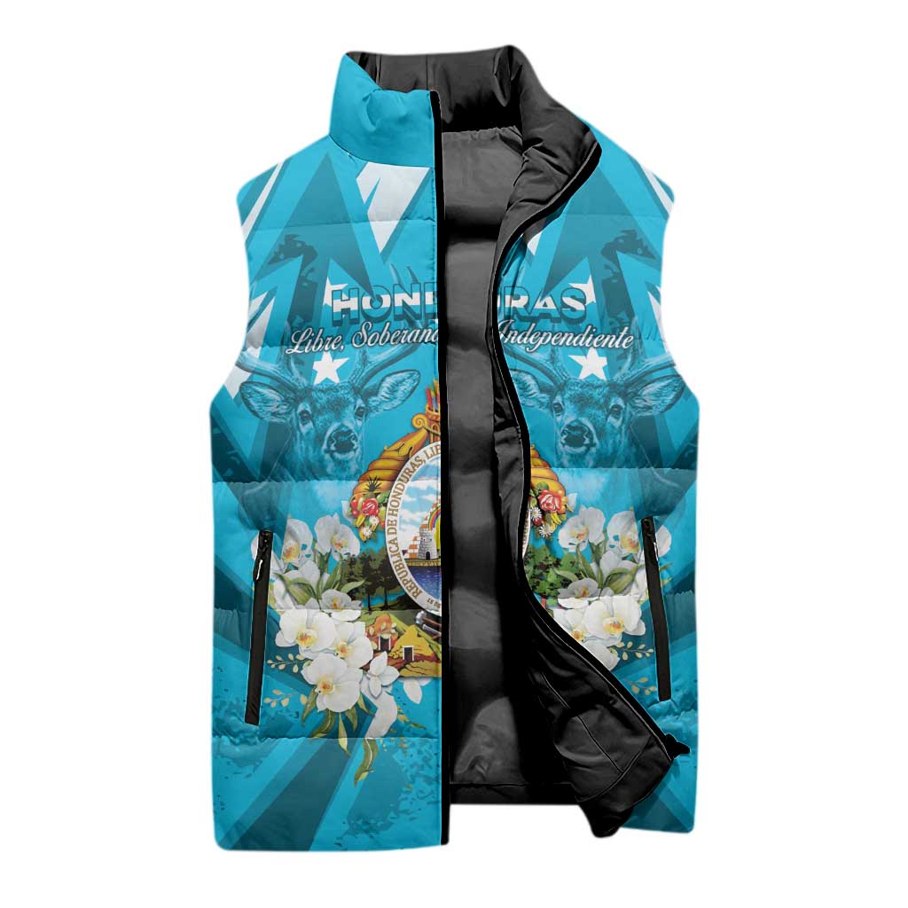 Honduras Independence Day Sleeveless Puffer Jacket Coat Of Arms Special Style - Wonder Print Shop