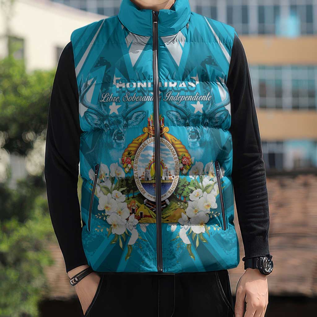 Honduras Independence Day Sleeveless Puffer Jacket Coat Of Arms Special Style - Wonder Print Shop