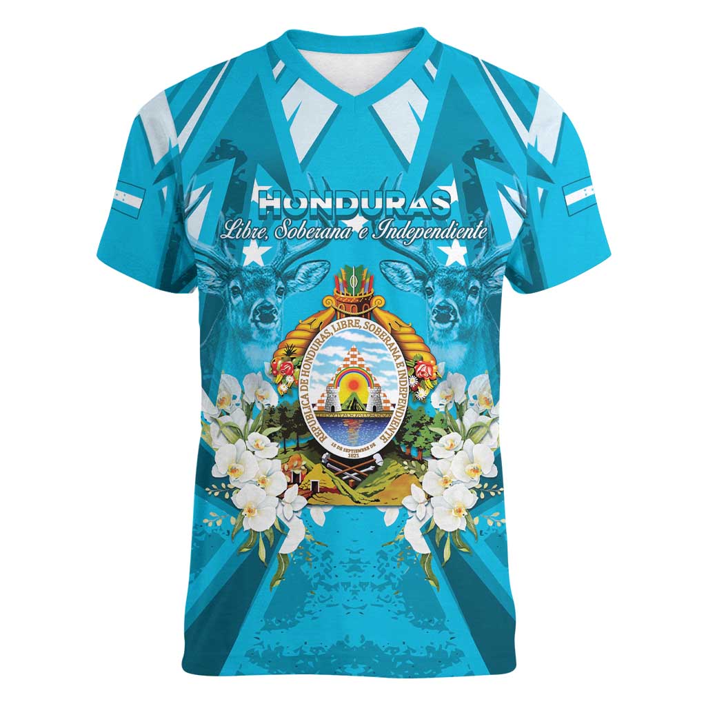 Honduras Independence Day Women V-Neck T-Shirt Coat Of Arms Special Style - Wonder Print Shop