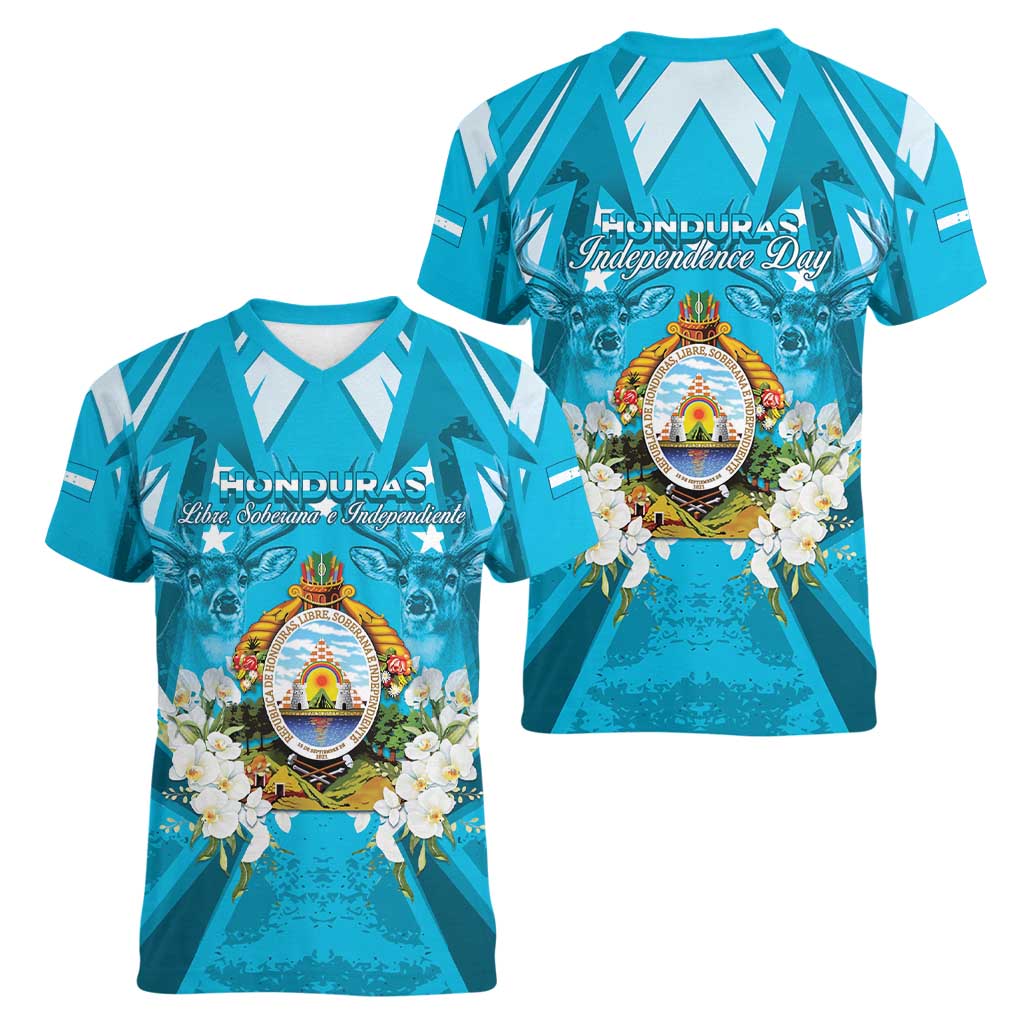 Honduras Independence Day Women V-Neck T-Shirt Coat Of Arms Special Style - Wonder Print Shop