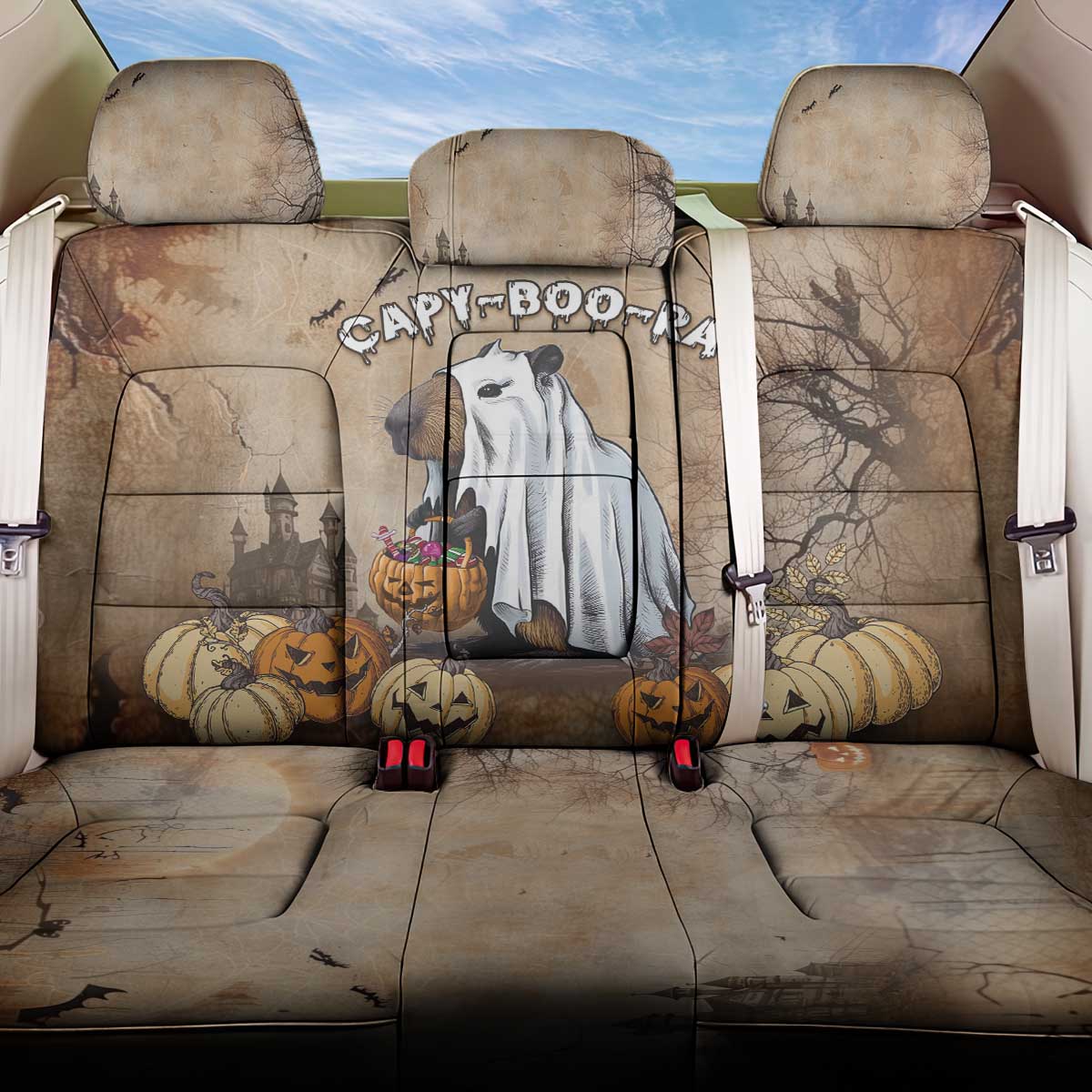 Halloween Capy Boo Ra Back Car Seat Cover Spooky Bara Season LT05 - Wonder Print Shop