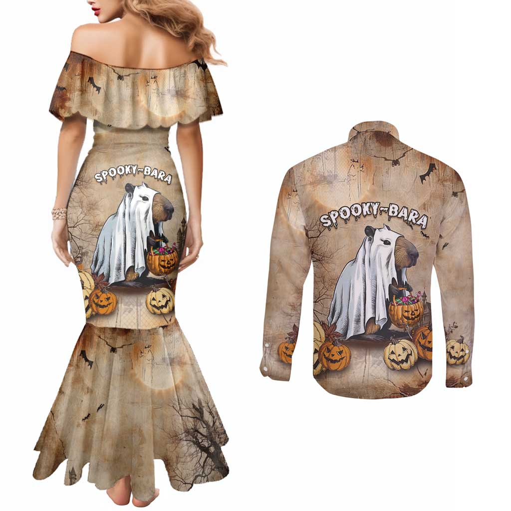 Halloween Capy Boo Ra Couples Matching Mermaid Dress and Long Sleeve Button Shirt Spooky Bara Season