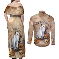 Halloween Capy Boo Ra Couples Matching Off Shoulder Maxi Dress and Long Sleeve Button Shirt Spooky Bara Season LT05 - Wonder Print Shop