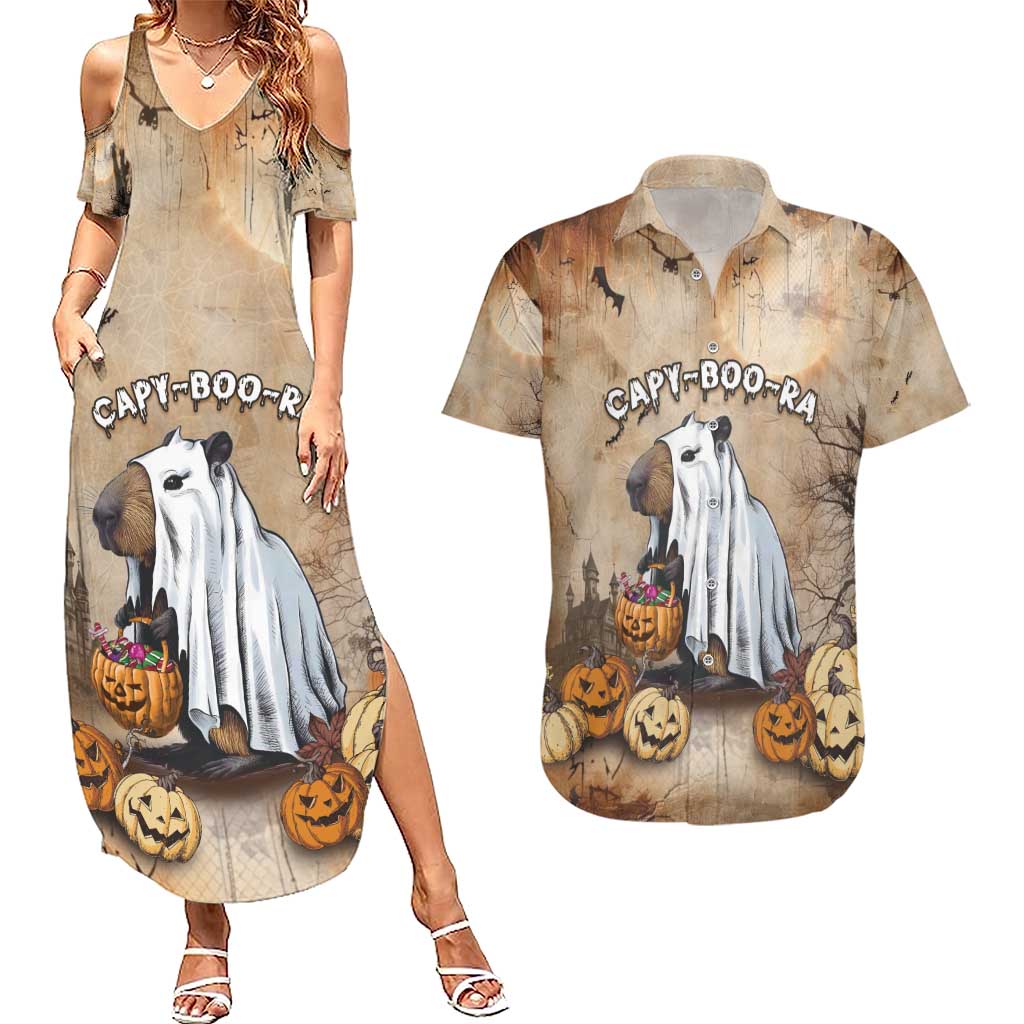 Halloween Capy Boo Ra Couples Matching Summer Maxi Dress and Hawaiian Shirt Spooky Bara Season LT05 - Wonder Print Shop