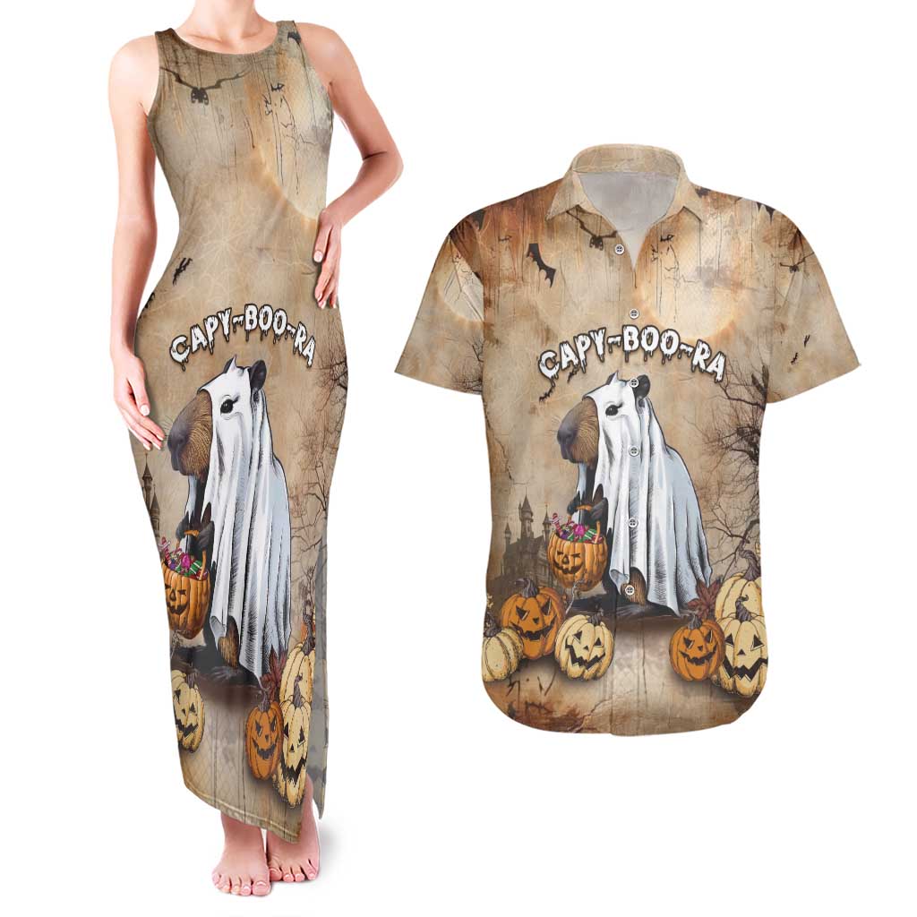 Halloween Capy Boo Ra Couples Matching Tank Maxi Dress and Hawaiian Shirt Spooky Bara Season LT05 - Wonder Print Shop