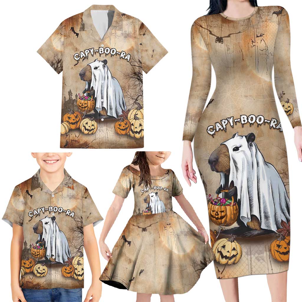 Halloween Capy Boo Ra Family Matching Long Sleeve Bodycon Dress and Hawaiian Shirt Spooky Bara Season LT05 - Wonder Print Shop