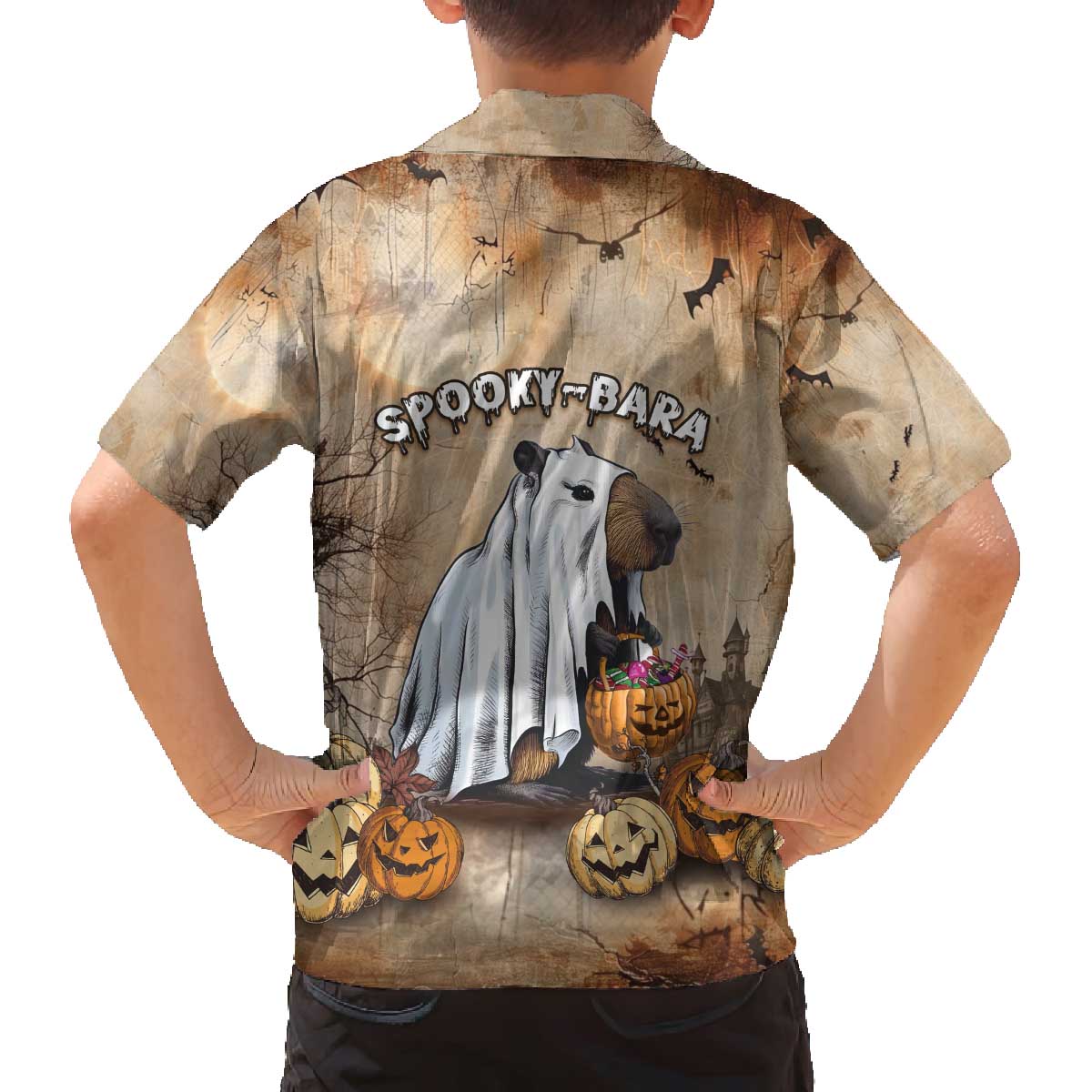 Halloween Capy Boo Ra Family Matching Off The Shoulder Long Sleeve Dress and Hawaiian Shirt Spooky Bara Season LT05 - Wonder Print Shop