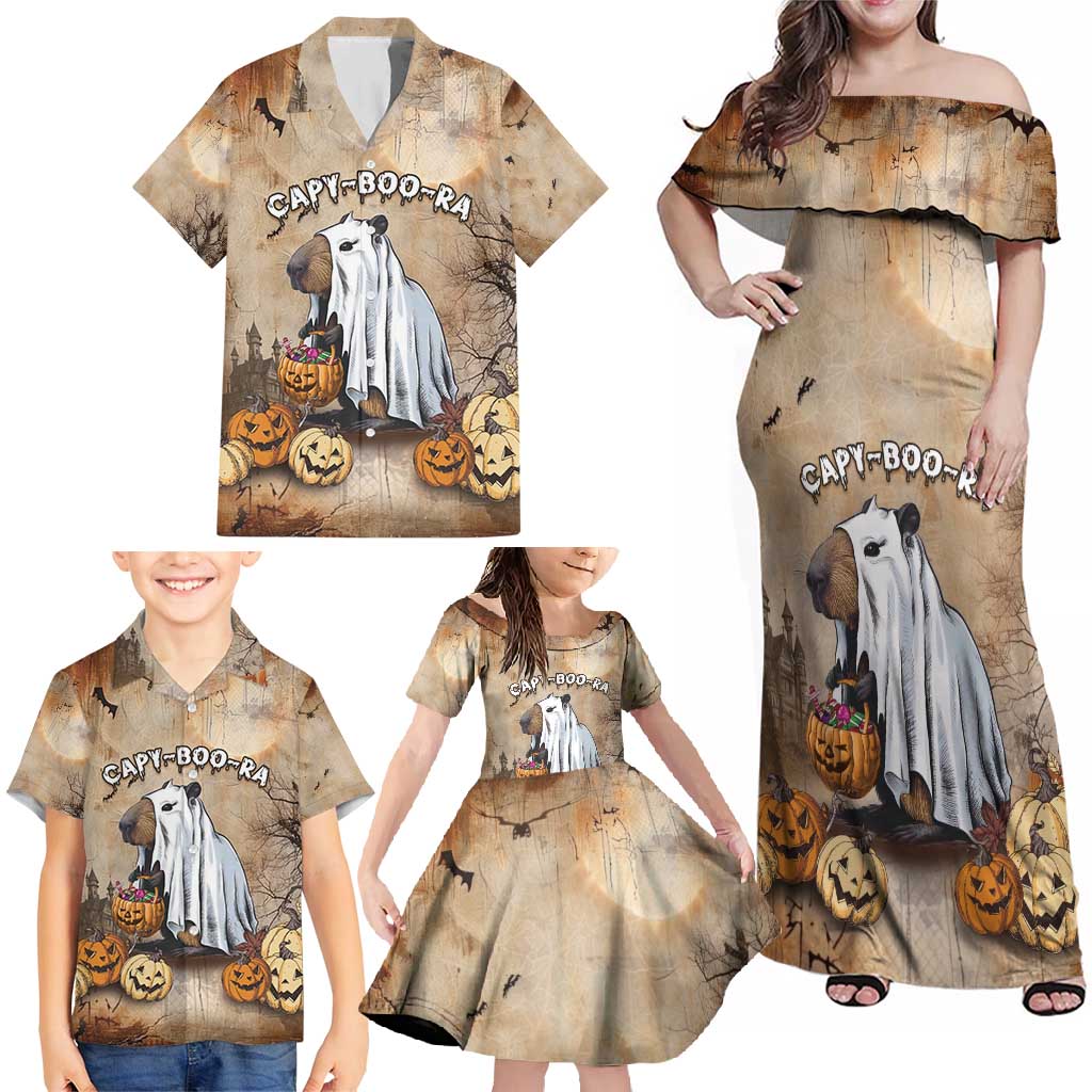 Halloween Capy Boo Ra Family Matching Off Shoulder Maxi Dress and Hawaiian Shirt Spooky Bara Season LT05 - Wonder Print Shop