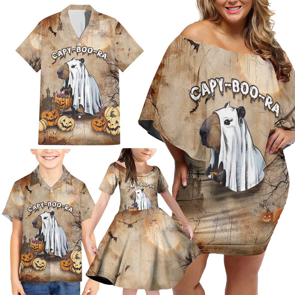 Halloween Capy Boo Ra Family Matching Off Shoulder Short Dress and Hawaiian Shirt Spooky Bara Season LT05 - Wonder Print Shop