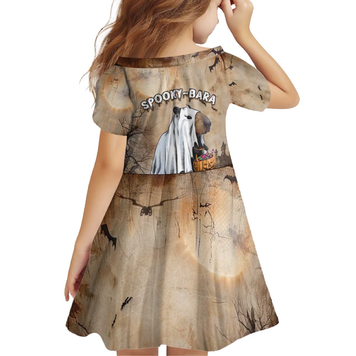 Halloween Capy Boo Ra Kid Short Sleeve Dress Spooky Bara Season LT05 - Wonder Print Shop