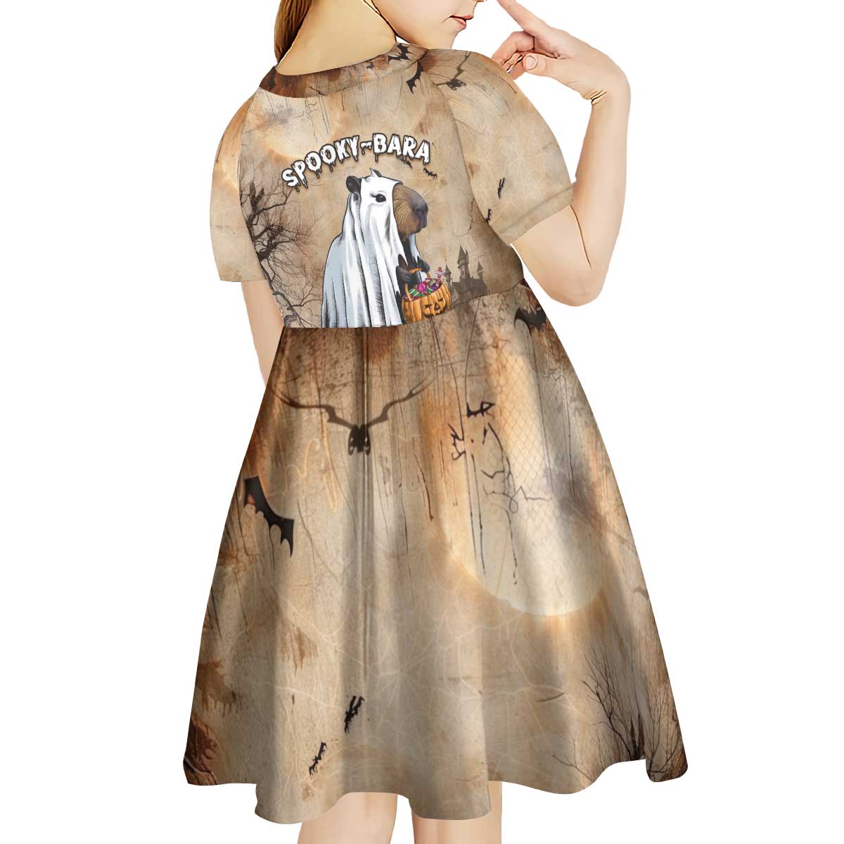 Halloween Capy Boo Ra Kid Short Sleeve Dress Spooky Bara Season LT05 - Wonder Print Shop