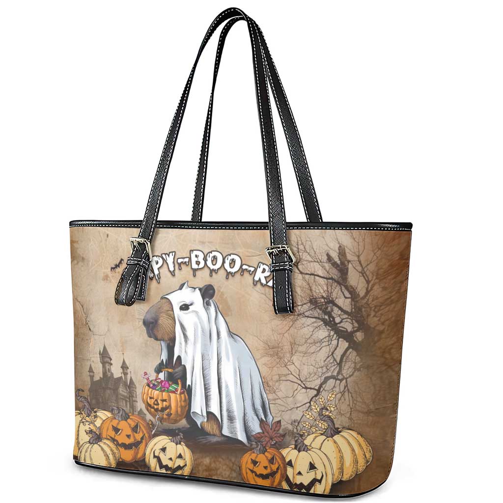 Halloween Capy Boo Ra Leather Tote Bag Spooky Bara Season LT05 - Wonder Print Shop