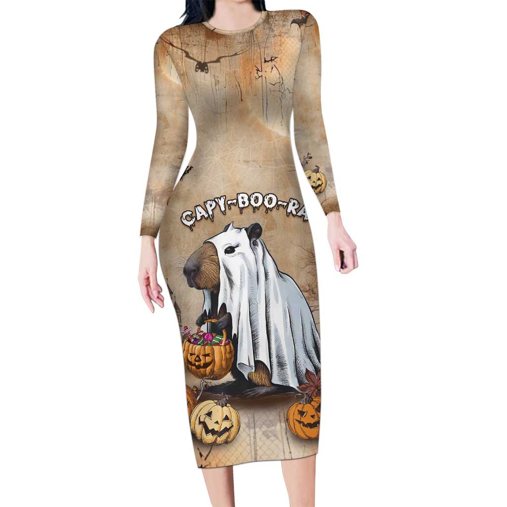 Halloween Capy Boo Ra Long Sleeve Bodycon Dress Spooky Bara Season LT05 - Wonder Print Shop