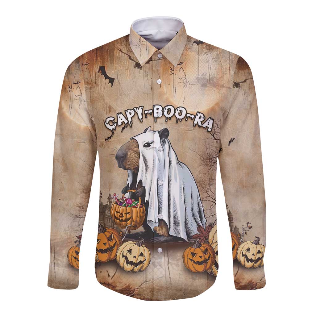 Halloween Capy Boo Ra Long Sleeve Button Shirt Spooky Bara Season LT05 - Wonder Print Shop