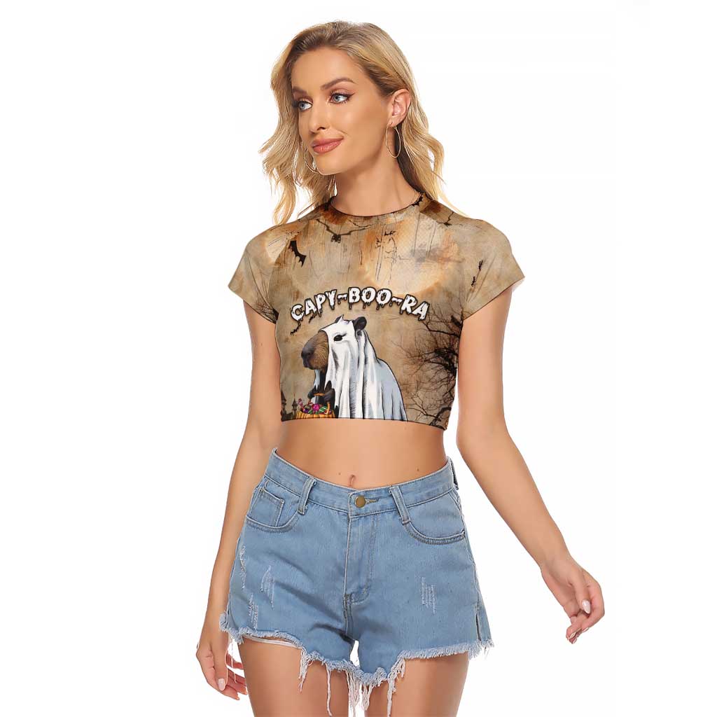 Halloween Capy Boo Ra Raglan Cropped T Shirt Spooky Bara Season LT05 - Wonder Print Shop