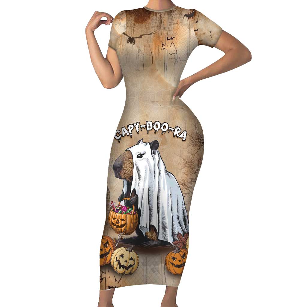 Halloween Capy Boo Ra Short Sleeve Bodycon Dress Spooky Bara Season LT05 - Wonder Print Shop