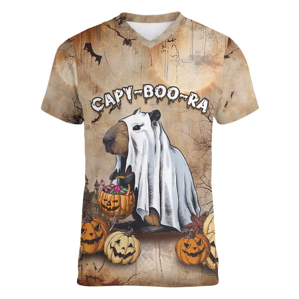 Halloween Capy Boo Ra Women V-Neck T-Shirt Spooky Bara Season LT05 - Wonder Print Shop