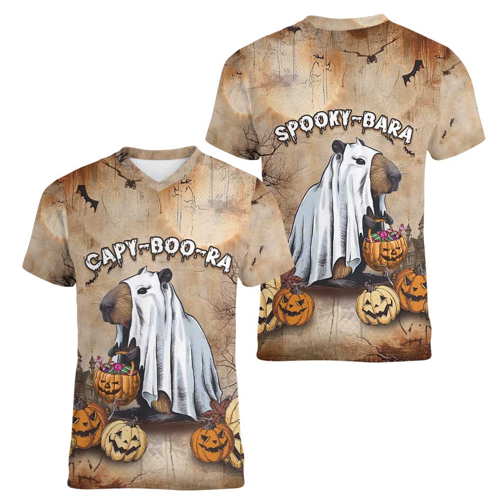 Halloween Capy Boo Ra Women V-Neck T-Shirt Spooky Bara Season LT05 - Wonder Print Shop