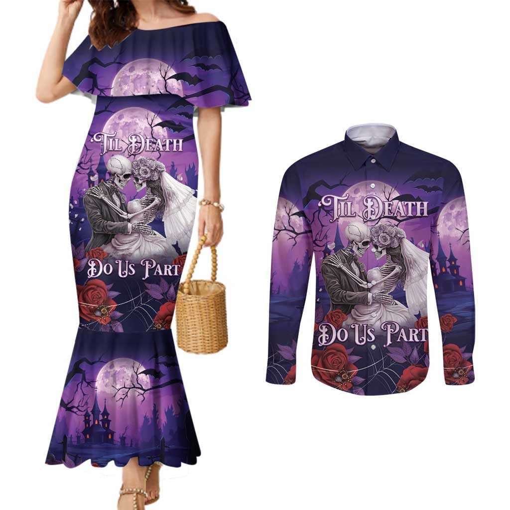 Personalised Halloween Skeleton Couple Couples Matching Mermaid Dress and Long Sleeve Button Shirt Til Death Do Us Part