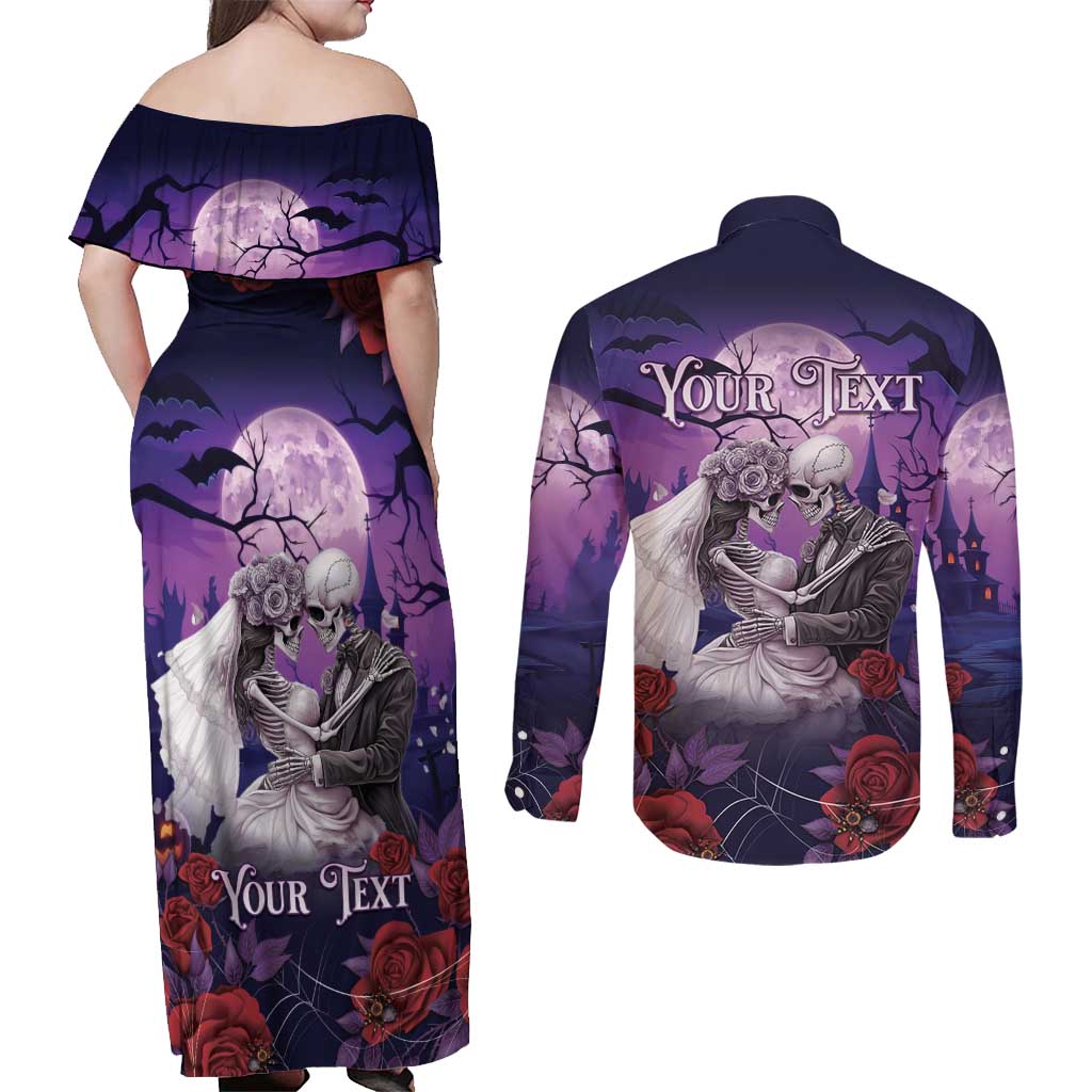 Personalised Halloween Skeleton Couple Couples Matching Off Shoulder Maxi Dress and Long Sleeve Button Shirt Til Death Do Us Part LT05 - Wonder Print Shop