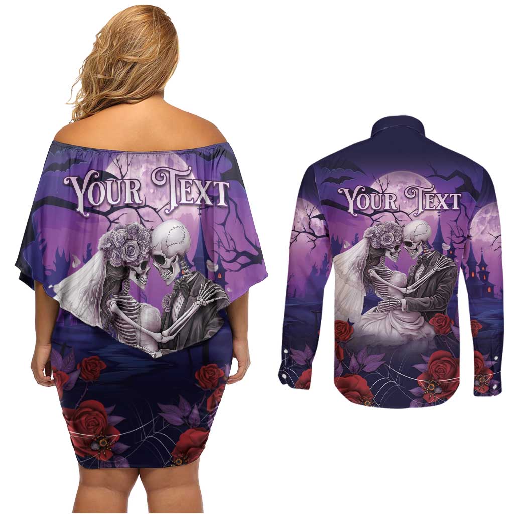 Personalised Halloween Skeleton Couple Couples Matching Off Shoulder Short Dress and Long Sleeve Button Shirt Til Death Do Us Part LT05 - Wonder Print Shop