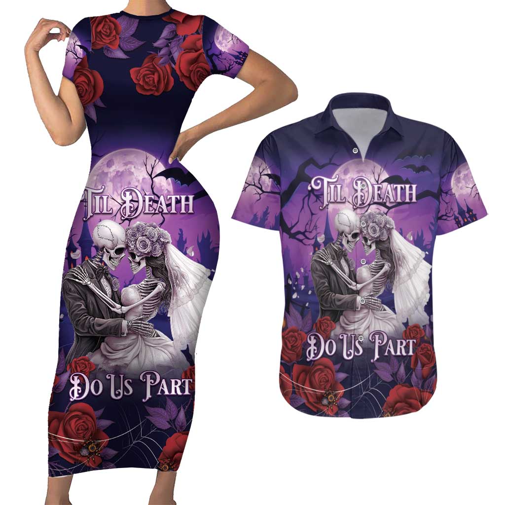 Personalised Halloween Skeleton Couple Couples Matching Short Sleeve Bodycon Dress and Hawaiian Shirt Til Death Do Us Part LT05 - Wonder Print Shop