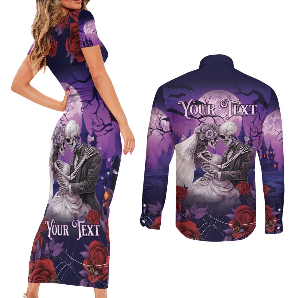 Personalised Halloween Skeleton Couple Couples Matching Short Sleeve Bodycon Dress and Long Sleeve Button Shirt Til Death Do Us Part LT05 - Wonder Print Shop