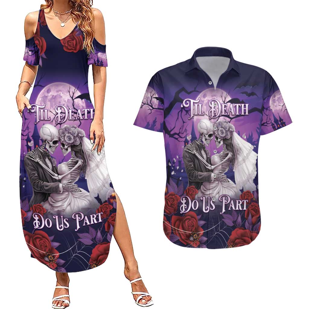 Personalised Halloween Skeleton Couple Couples Matching Summer Maxi Dress and Hawaiian Shirt Til Death Do Us Part LT05 - Wonder Print Shop
