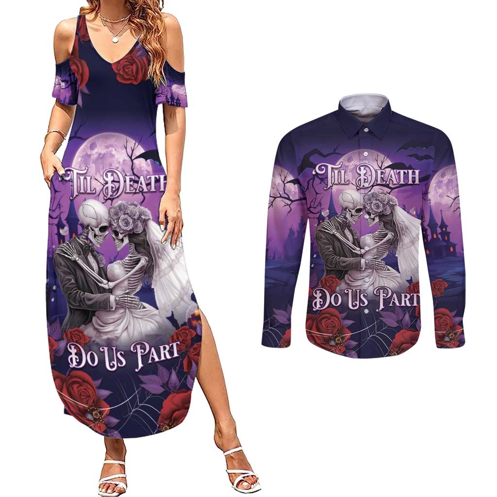 Personalised Halloween Skeleton Couple Couples Matching Summer Maxi Dress and Long Sleeve Button Shirt Til Death Do Us Part LT05 - Wonder Print Shop