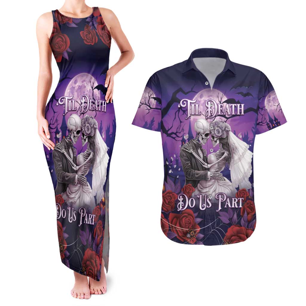 Personalised Halloween Skeleton Couple Couples Matching Tank Maxi Dress and Hawaiian Shirt Til Death Do Us Part LT05 - Wonder Print Shop