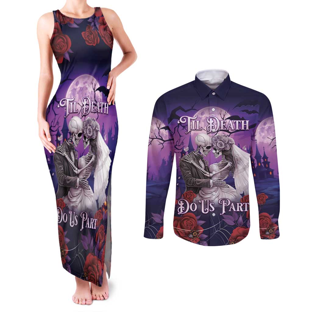 Personalised Halloween Skeleton Couple Couples Matching Tank Maxi Dress and Long Sleeve Button Shirt Til Death Do Us Part LT05 - Wonder Print Shop
